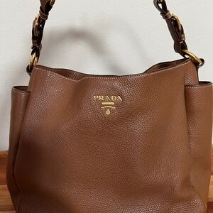 PRADA VITELLO DAINO SIDE POCKET HOBO LARGE BAG 2012 FALL EDITION CUOIO BROWN